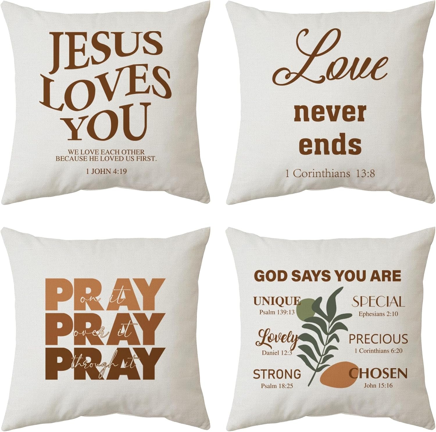 4 Pack Christian Boho Throw Pillow Covers 18” Cotton Throw Pillow Covers for Church Christian Gift Bible Verse Jesus Religious Summer Autumn Fall Cushion Case Decoration Sofa Couch Hidden Zipper