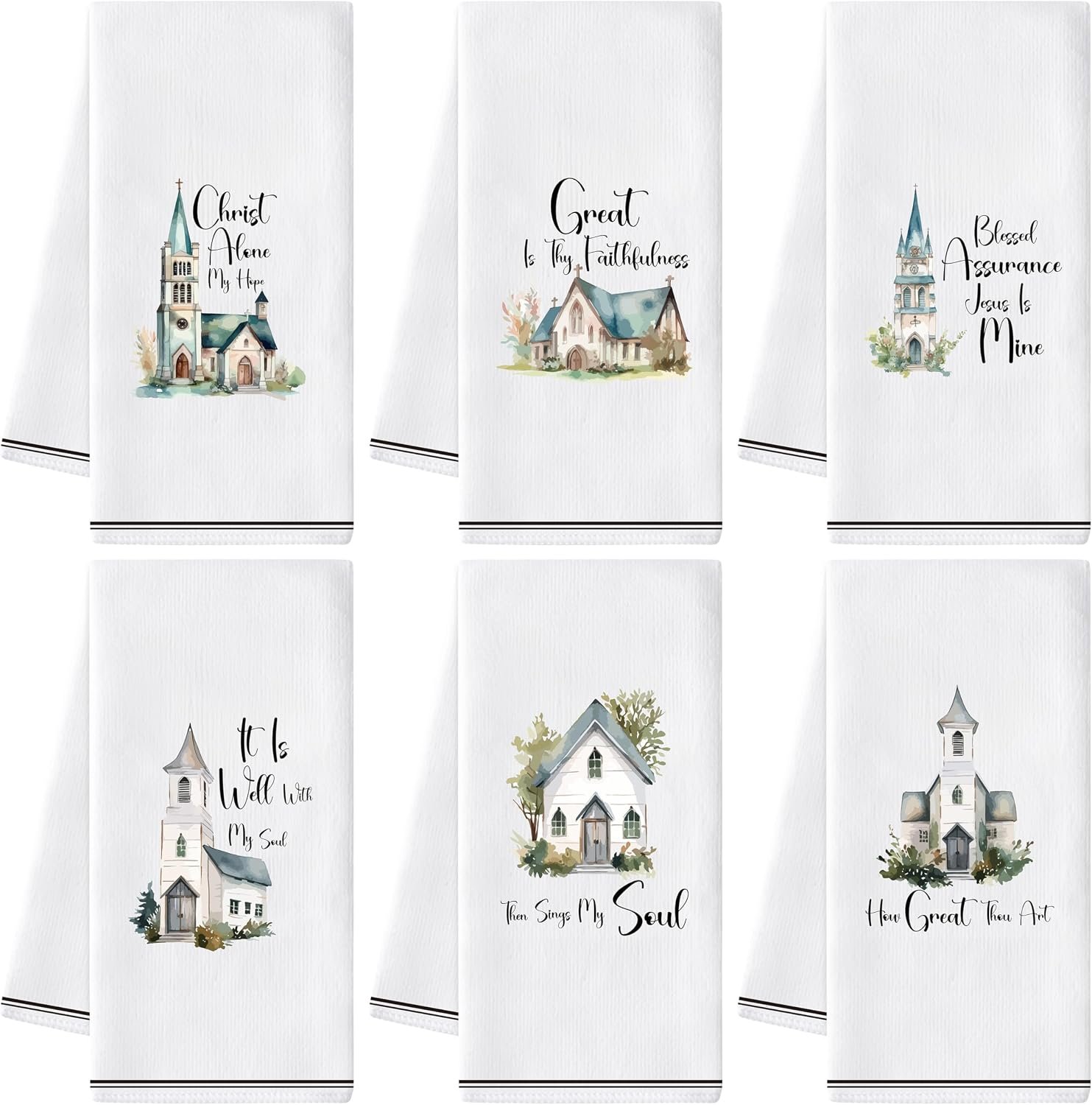 Hymn Hand Towels, 6 Pack Christian Religious Kitchen Decorative Dish Cloths