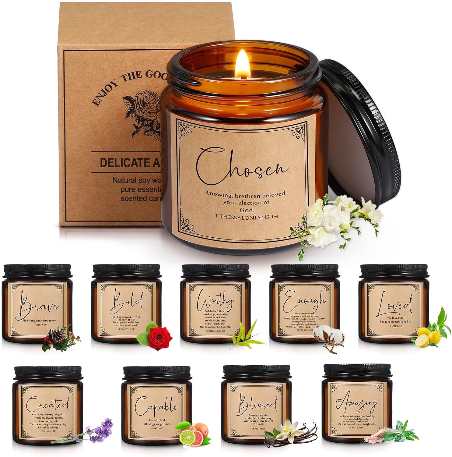 Lewtemi 10 Jars Christian Candles Gift Bulk, Brown, Elegant
