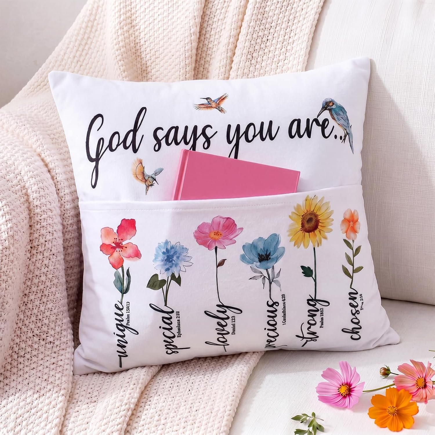 18 Inch Bible Pillow Reading Pocket Throw Pillow Christian Gifts for Women God Says You are Floral Christian Prayer Encouragement Birthday Inspirational Religious Gifts for Women
