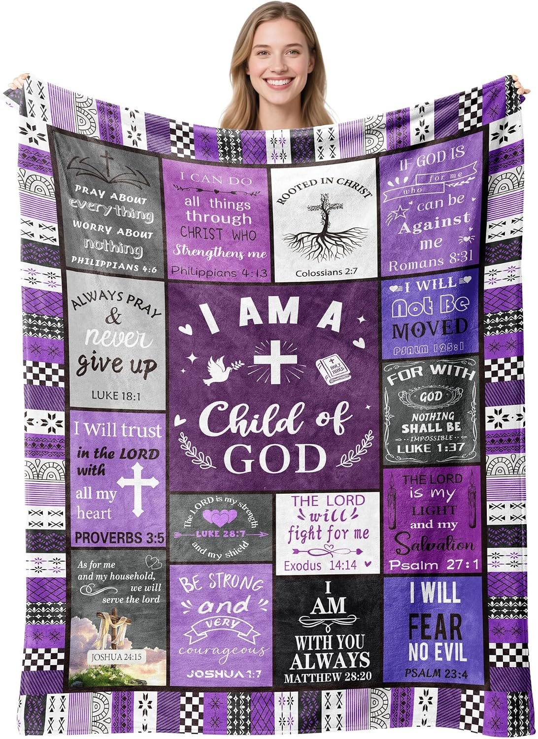 Christian Gifts for Women, Happy Birthday Gifts for Women, I Am a Child of God Blanket, Inspirational Gifts for Mom, Friend, Daughter, Sister, Baptism Gift for Girl Blanket 50”x60” Purple