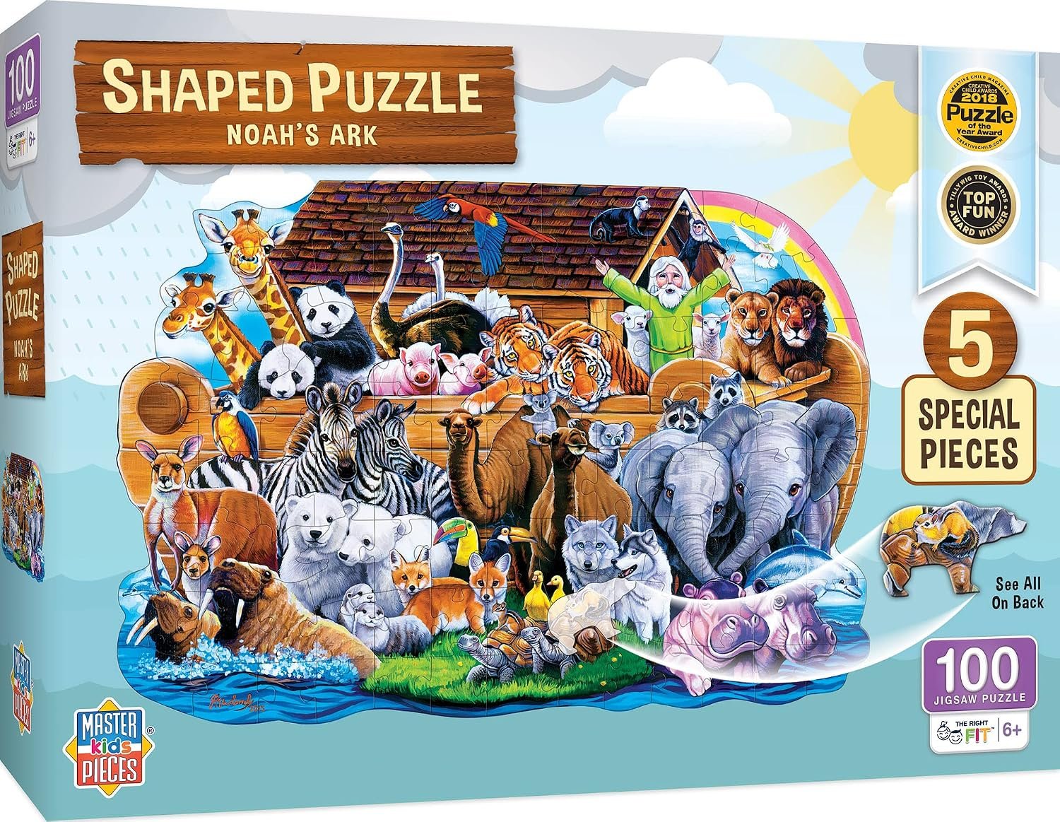 MasterPieces 100 Piece Shaped Jigsaw Puzzle for Kids – Noah’s Ark – 14″x19″