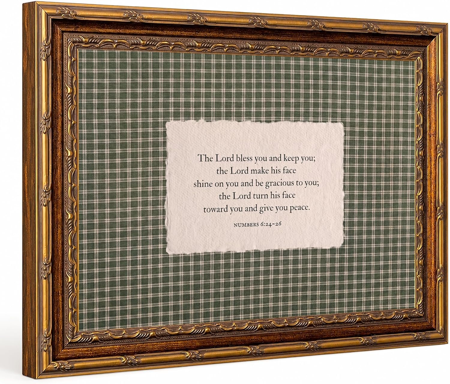 Vintage Gold Framed Green Gingham Bible Verse Wall Art, Numbers 6:24-26 Scripture Print, Retro Christian Wall Decor, Religious Picture Poster,Farmhouse Faith Inspirational Painting for Living Room Bedroom Office Church 8×10 In