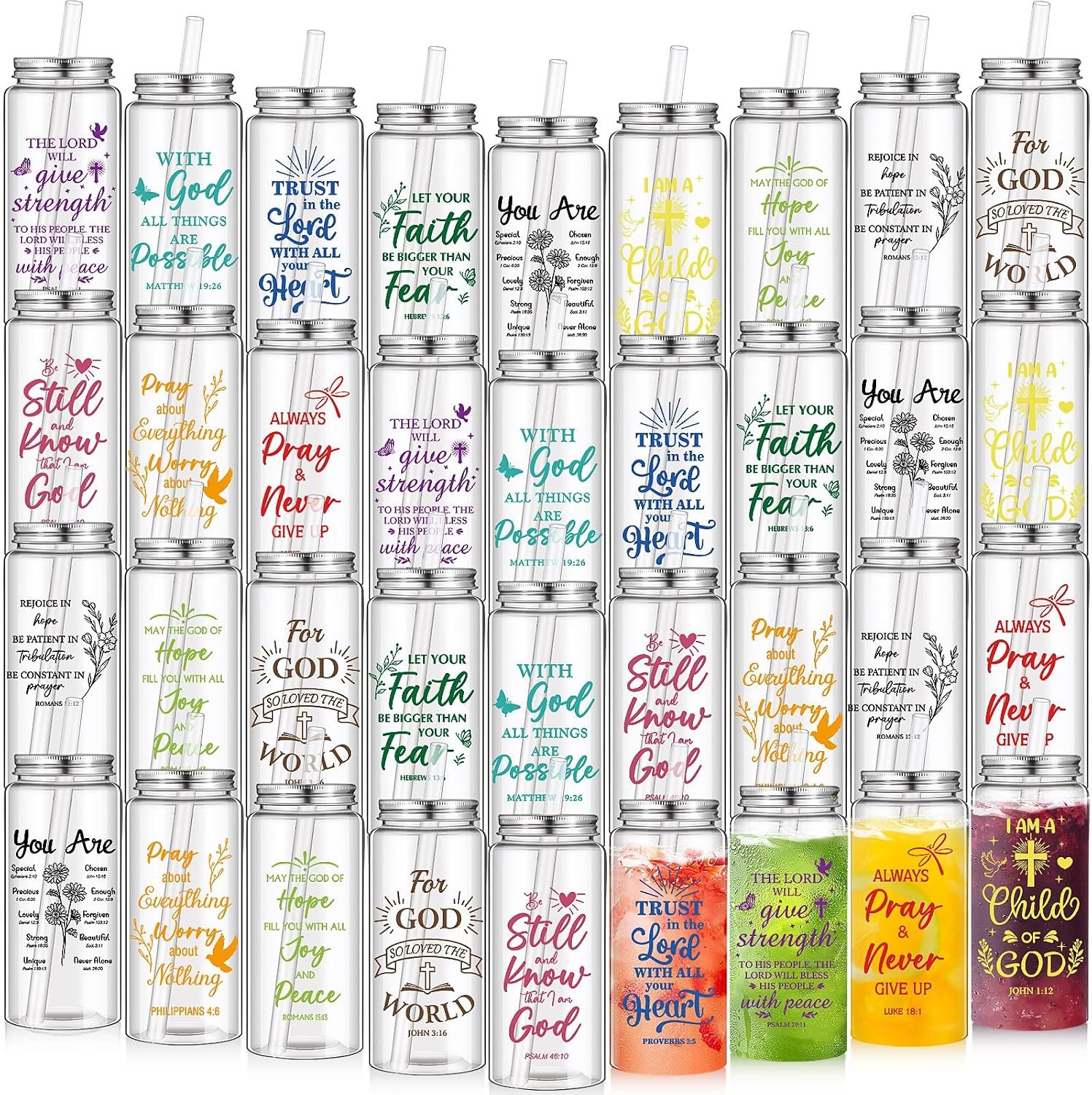 Skylety 36 Pcs Christian Tumblers with Lids Straws 13.5 oz,Christian
