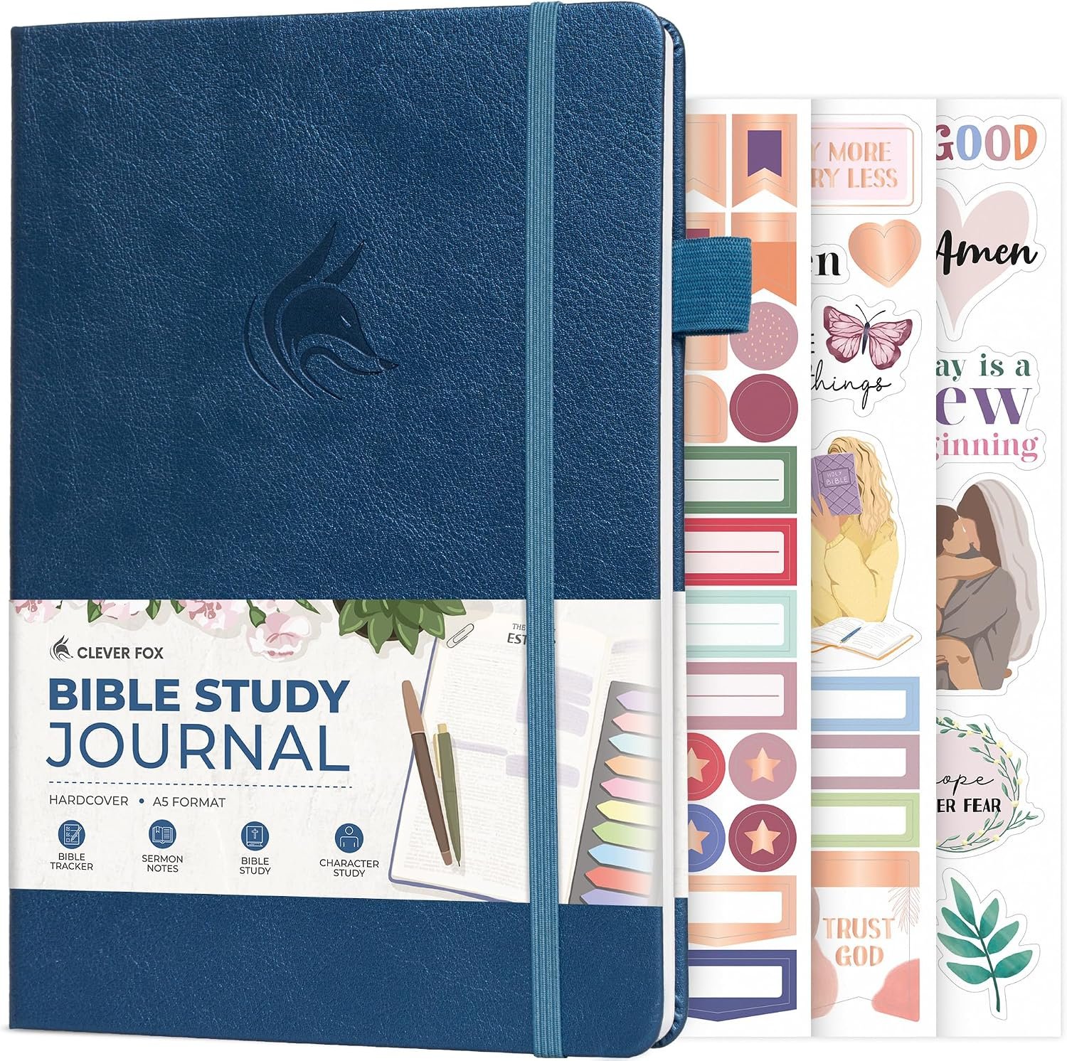 Clever Fox Bible Study Journal, Guide, Supplies for Women A5 Mystic Blue