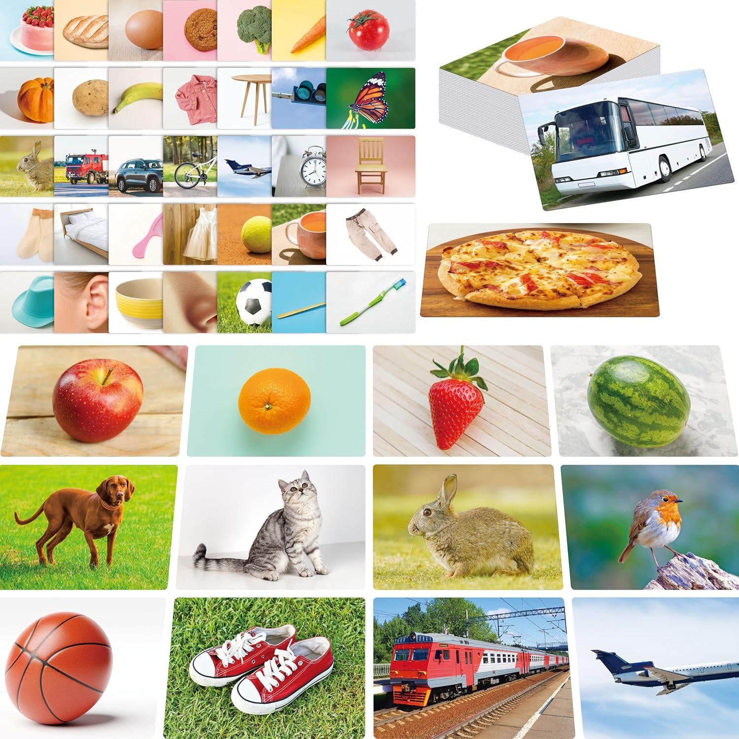 50 Noun Flashcards, Picture & Word Photo Cards Language Builder Visual Aid Language Learning Tool for Autism, ESL Teaching Materials for Adults, Non-Verbal Children Vocabulary Builder for Kids