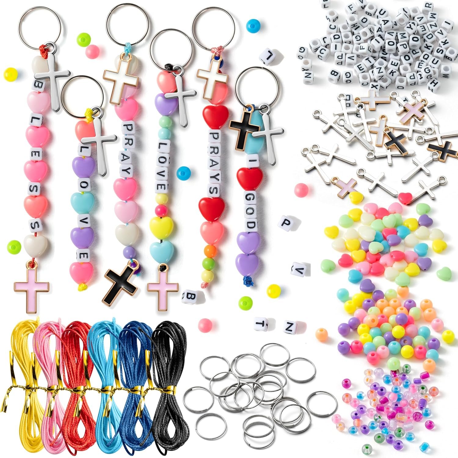WATINC DIY Cross Keychain Making Crafts – Christine Cross Beads Bracelet Necklace Making Craft Kits, Letter Beads for Jewelry Accessories Festival Party Gift Favor for Women Men (306Pcs)