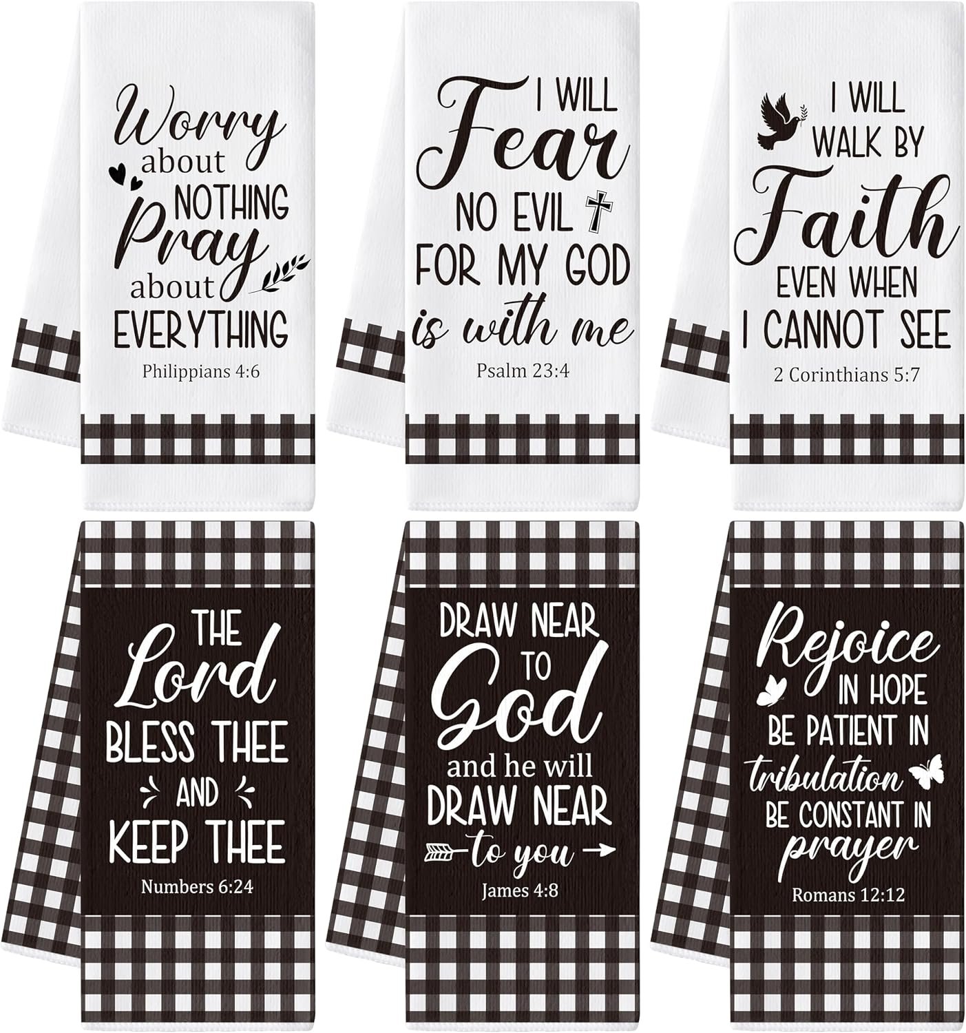 Christian Bible Verse Hand Towels – 6 Pack Polyester Kitchen Towels Set