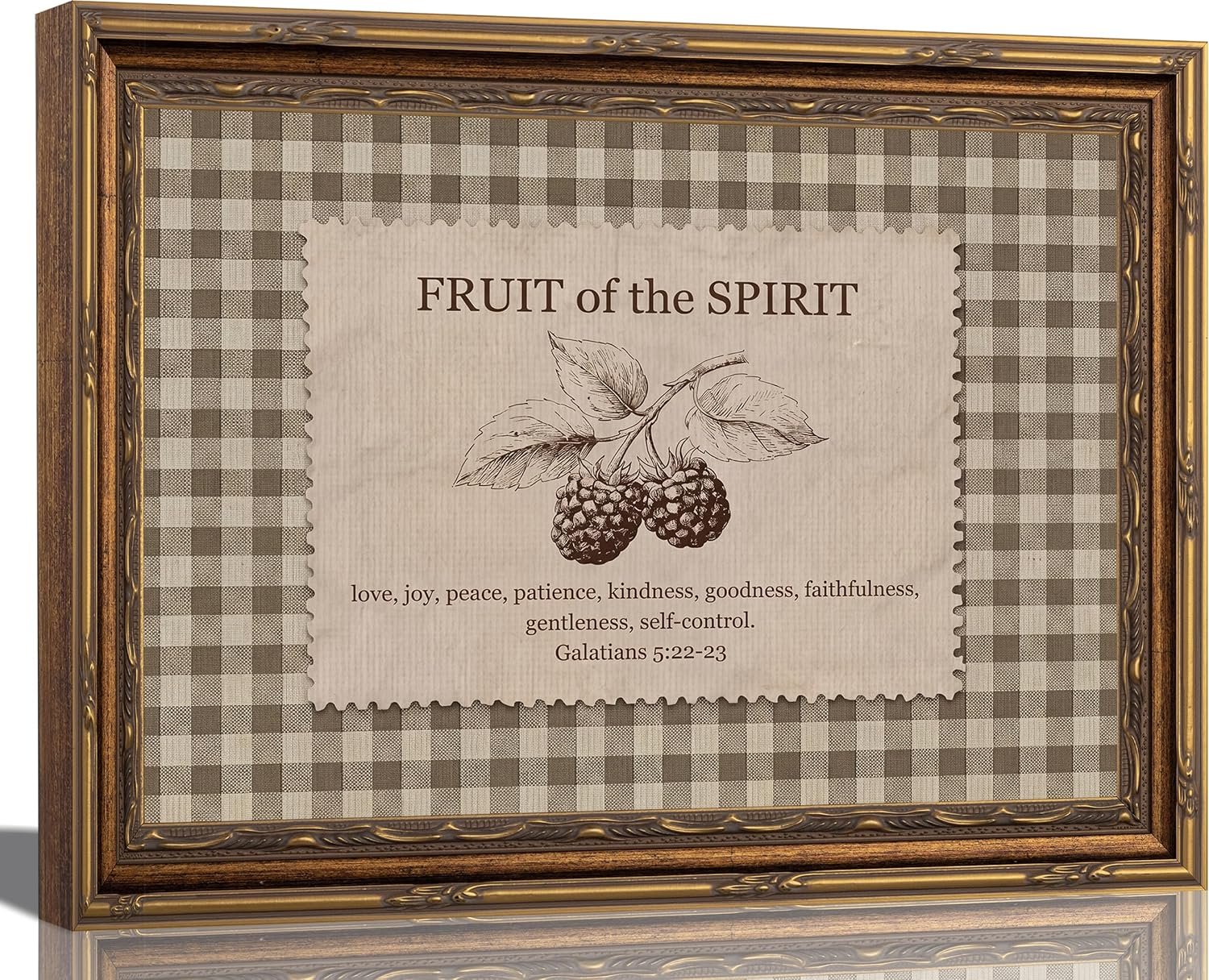 FTHMTN Vintage Gold Framed Fruit of The Spirit Scripture Wall Art 9×11 in