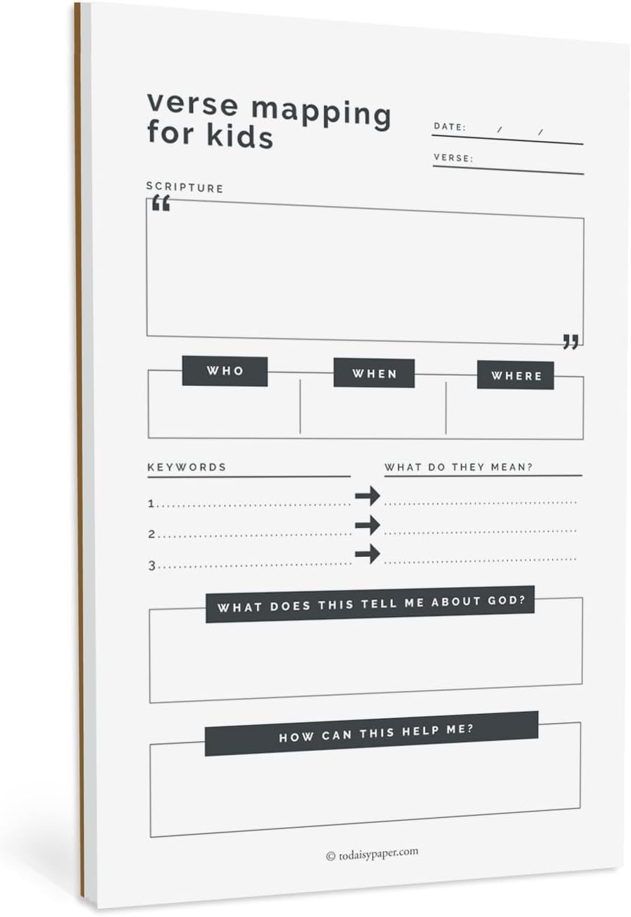Kids Verse Mapping Notepad – 5.5 x 8.5 Inductive Bible Study Kit for Children, 50 Tear-Off Sheets – Visual Scripture Journal to Identify Who, When, Where & Keywords – Sunday School Activity & Bible Homeschool Resource