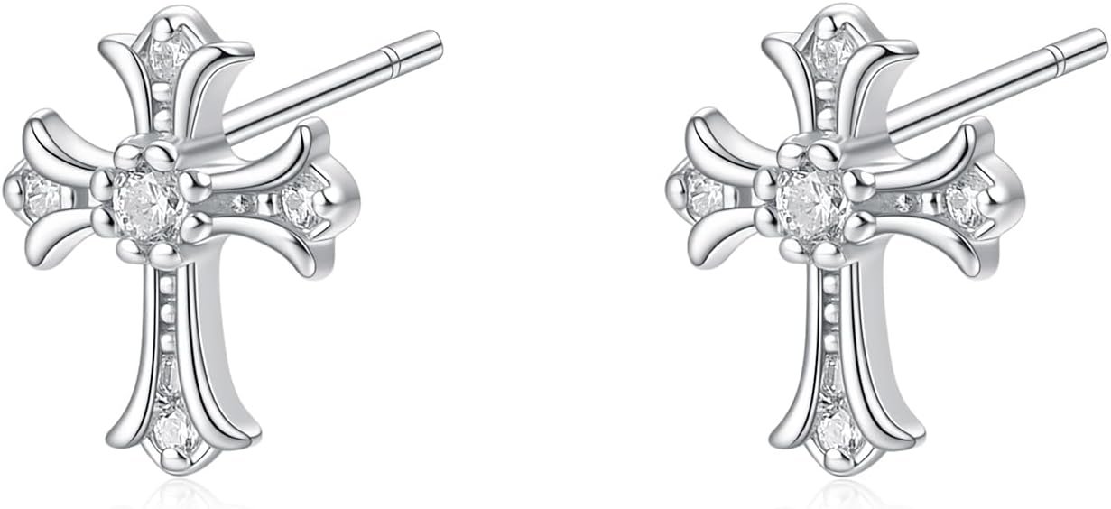 Rnivida 925 Sterling Silver Small Cross Stud Earrings for Women,Hypoallergenic