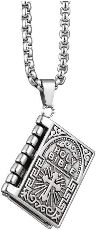 Caiyao Holy Bible Book Pendant Necklace Openable Prayer Bible Verse Religious Christian Necklace for Men and Women