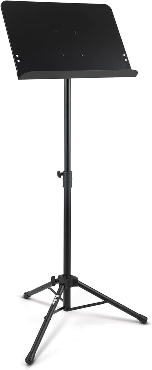 On-Stage SM7211B Professional-Grade Folding Orchestral Sheet-Music Stand (Portable, Folding, Nonslip Rubber Feet, Adjustable Height and Bookplate, Black)