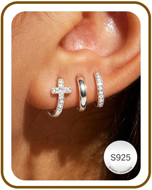 Jewelry for Her Gift 3 Pairs 925 Sterling Silver Earrings for Women Non Tarnish 14K Gold Plated Small Hypoallergenic Huggie Hoops Cartilage Stack Earring Sets for Multiple Piercing