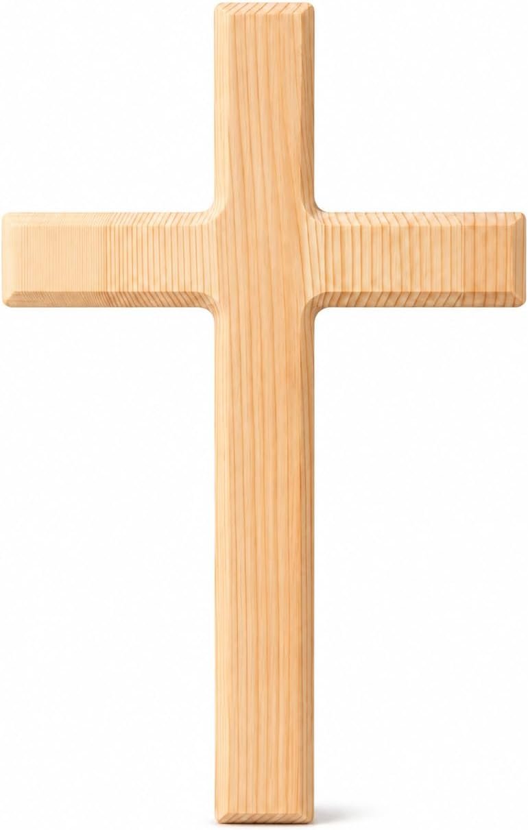 Wramriver 13 Inch Natural Pine Wood Wall Cross, Minimalist Christian Cross Wall Decor, Wooden Hanging Cross for Prayer Room, Bedroom, Living Room, Baptism, Easter, Christmas Gift