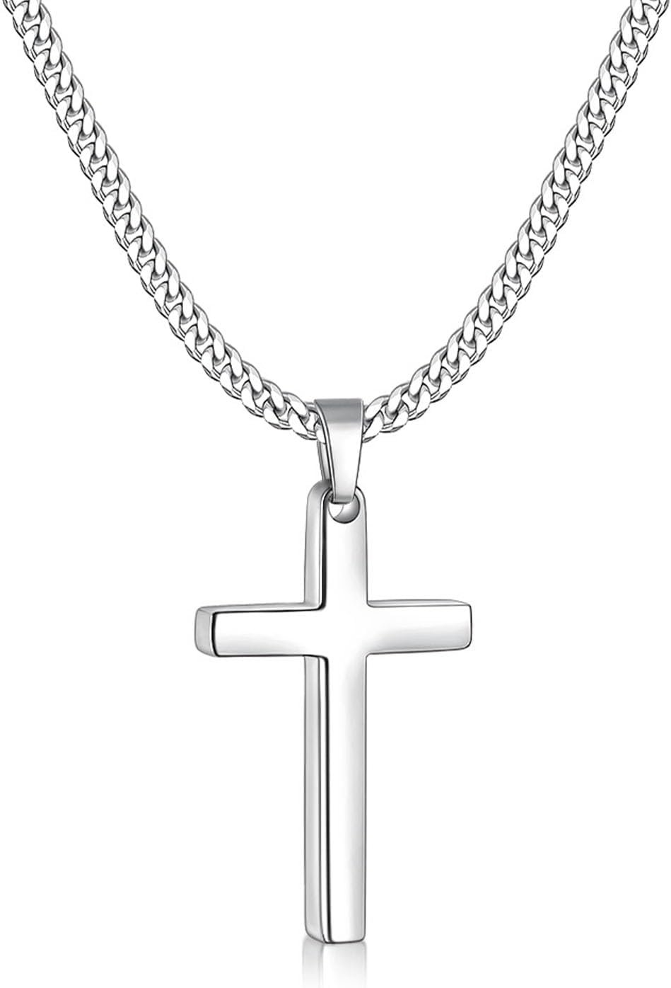 Fiusem Cross Necklace for Men, Stainless Steel Pendant Chain