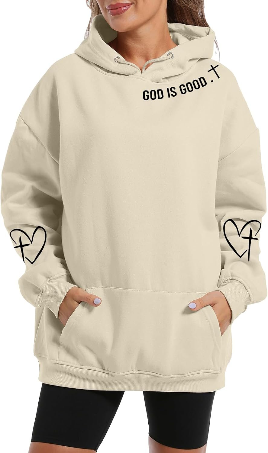 Christian God Is Good Hoodies for Women Faith Graphic Sweatshirts Bible Verse Hoodie Religious Cross Heart Pullover