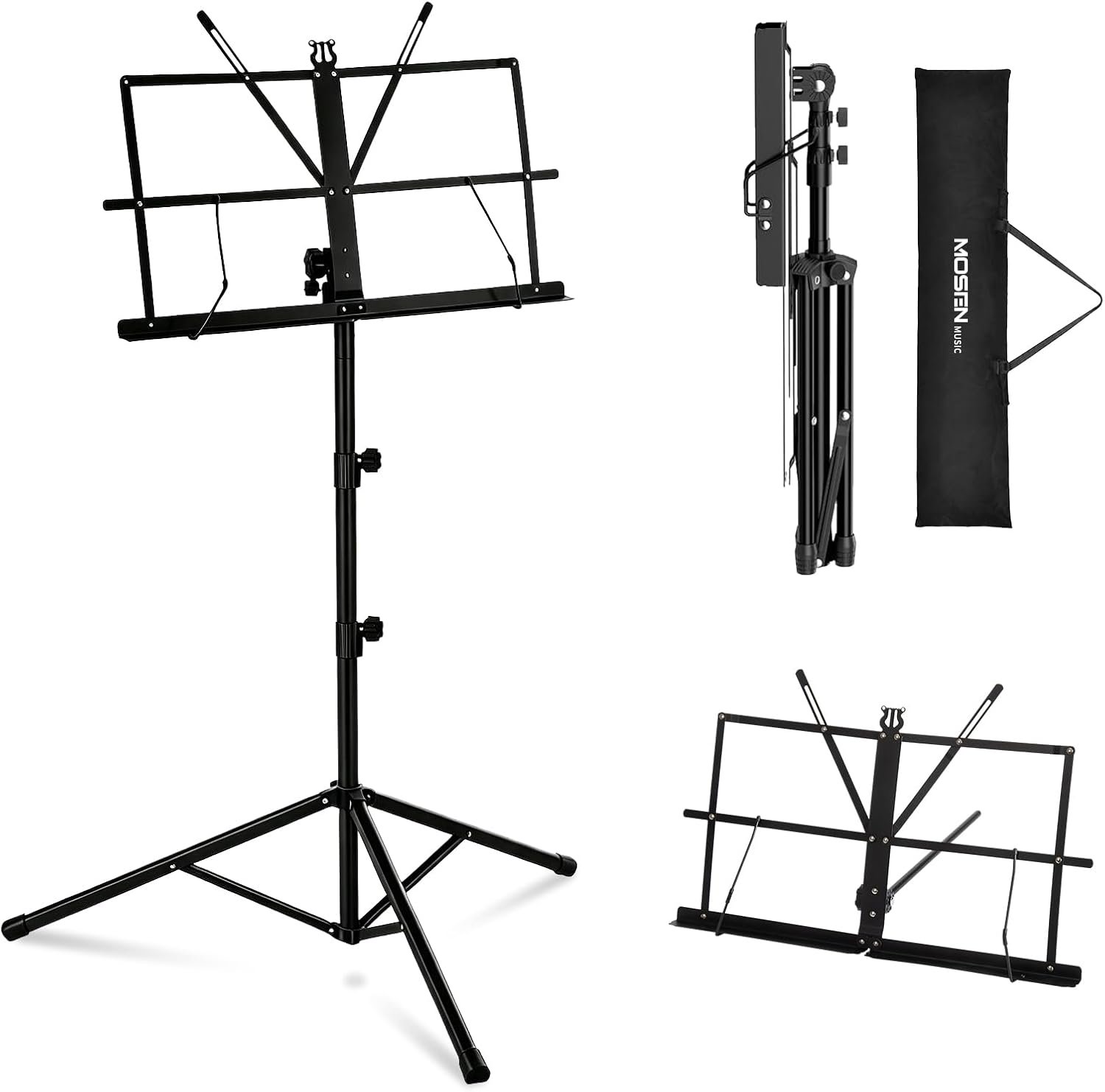 MOSEN Sheet Music Stand, Heavy Duty Adjustable Tripod, Quick Fold Black