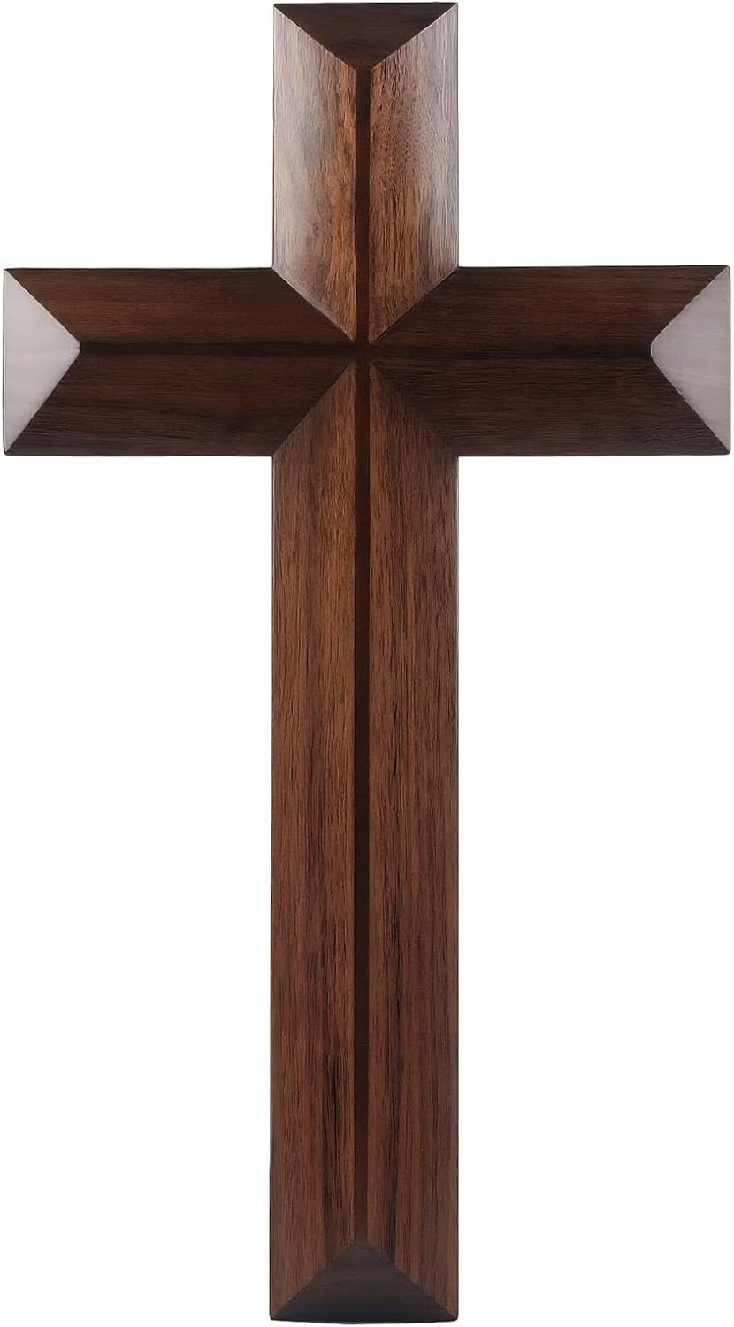 Yookin 13 Inch Black Walnut Wood Cross with Natural Grain, Christian Wall Decor, Wooden Hanging Cross for Church Home Office Religious Gift