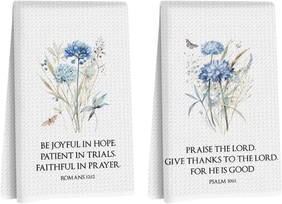 2Pcs Bible Christian Kitchen Towels, Floral Decorative Reusable Dish Towels