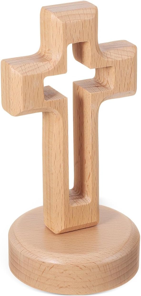 1 Set Wooden Standing Cross Decor, 5.7 Inch Hollowed Tabletop Crucifix, Catholic Religious Table Centerpieces Easter Room Ornament