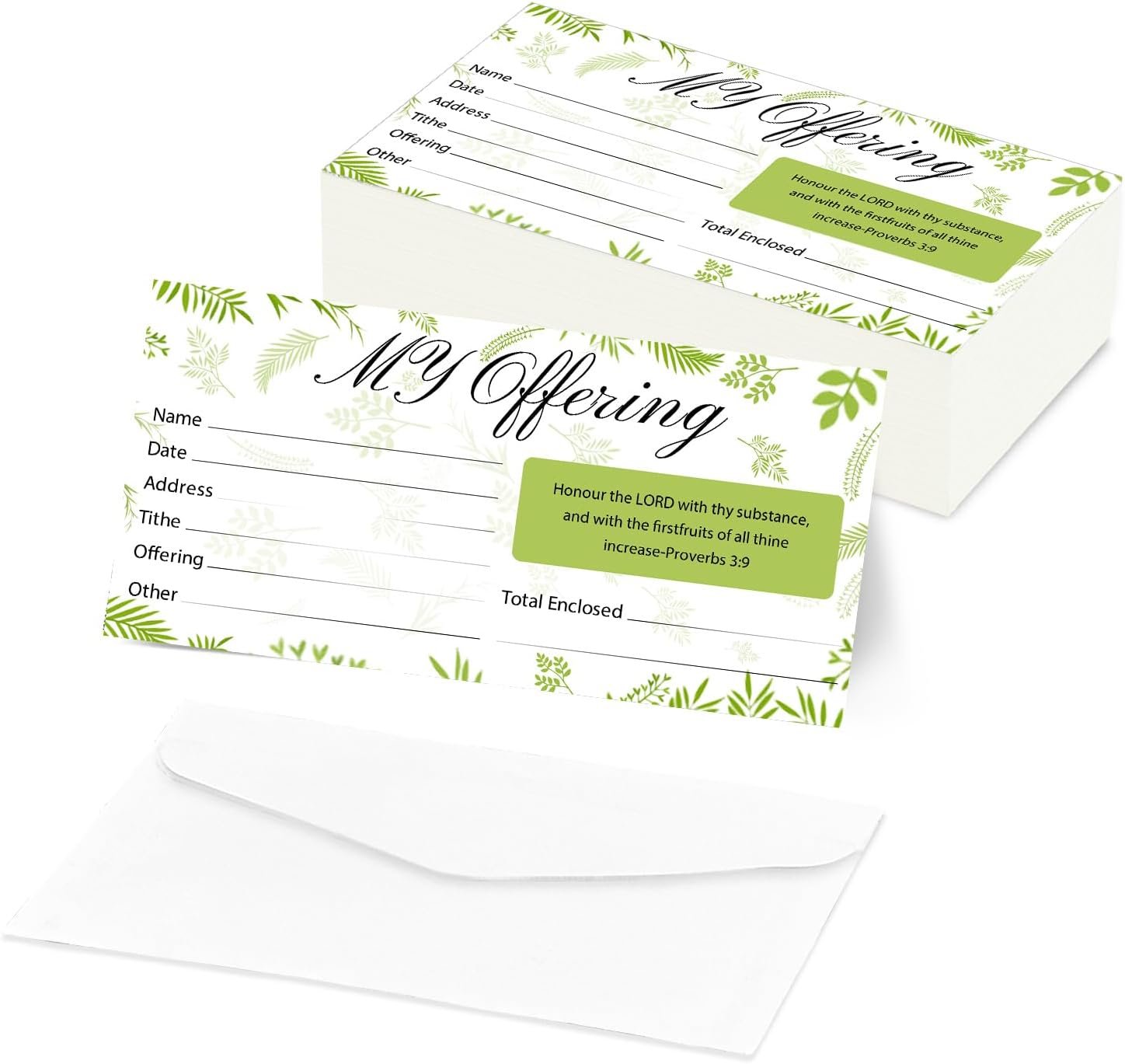 200 PCS 6.42 x 3.23 Inch Church Offering Envelopes – Tithe and Offering Envelopes for Church Donations, Checks and Cash, Great for churches or Non-Profit Organizations (Leaf style, 200)