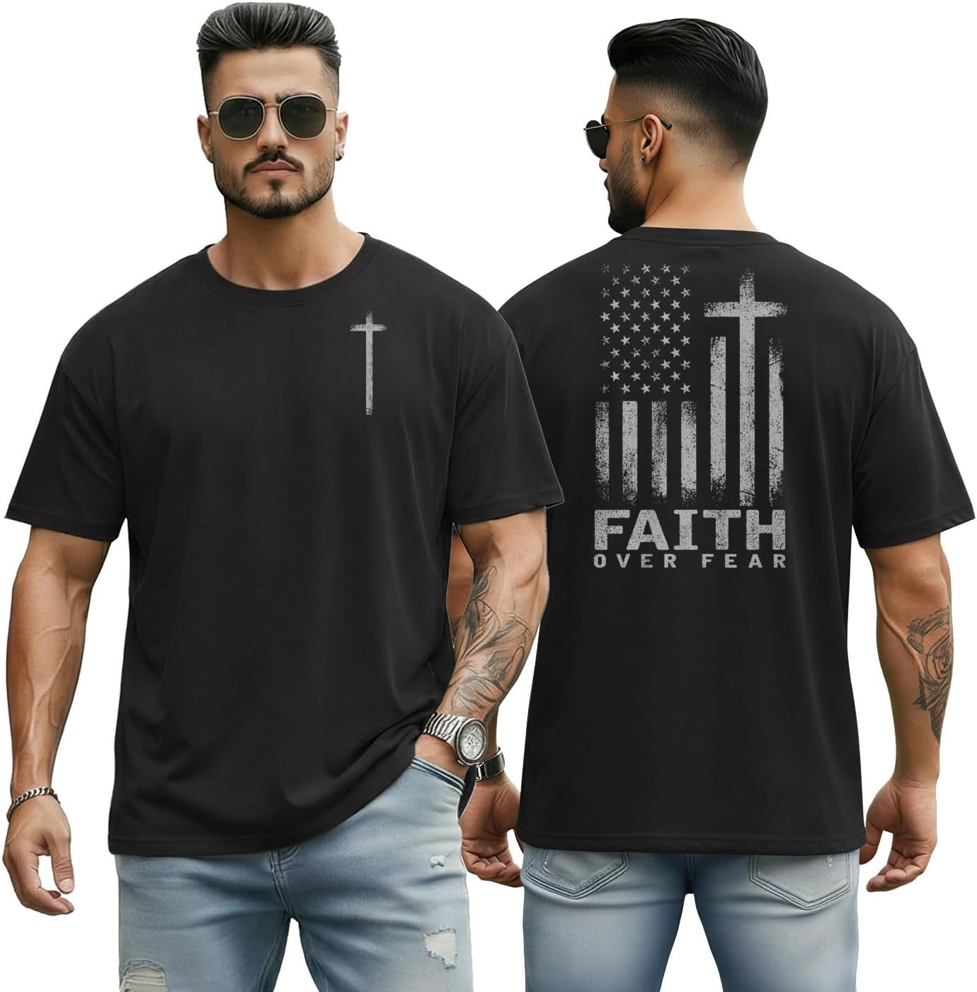 Men’s Jesus Christian Shirts Christ America Flag Casual Tops