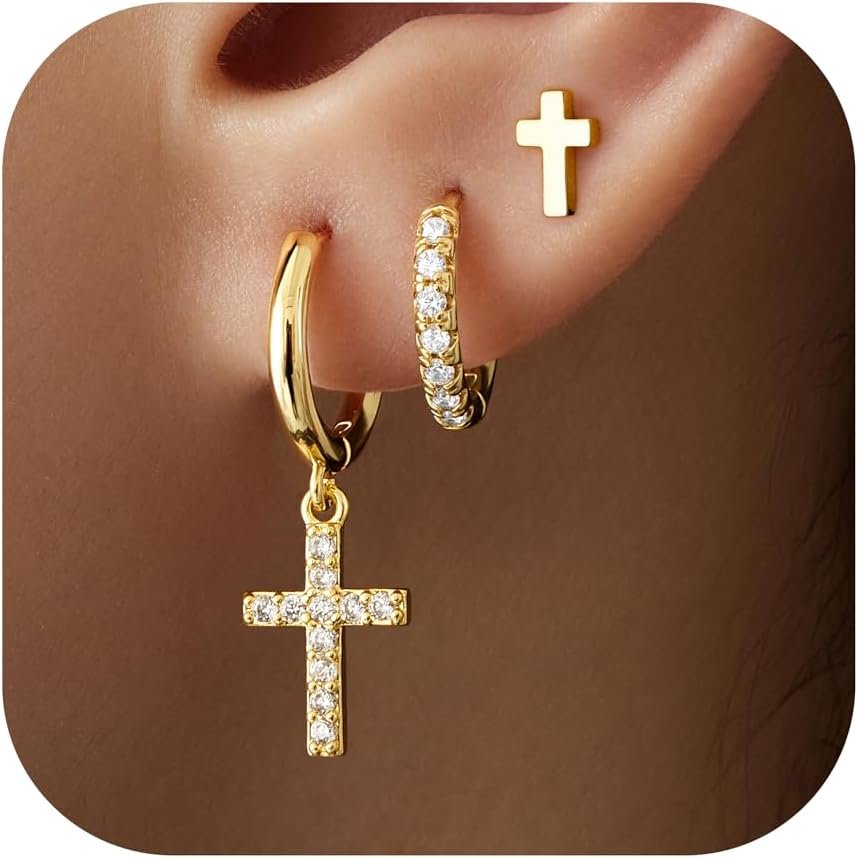 14K Gold Planted Seashell Starfish Stud dangle Earrings for Women, Summer Beach Hoop Earrings for Multiple Piercing Cartilage, Dainty Trendy Dangling Earring 3 Pairs Set Vacation Ocean Outfits Accessories Jewelry