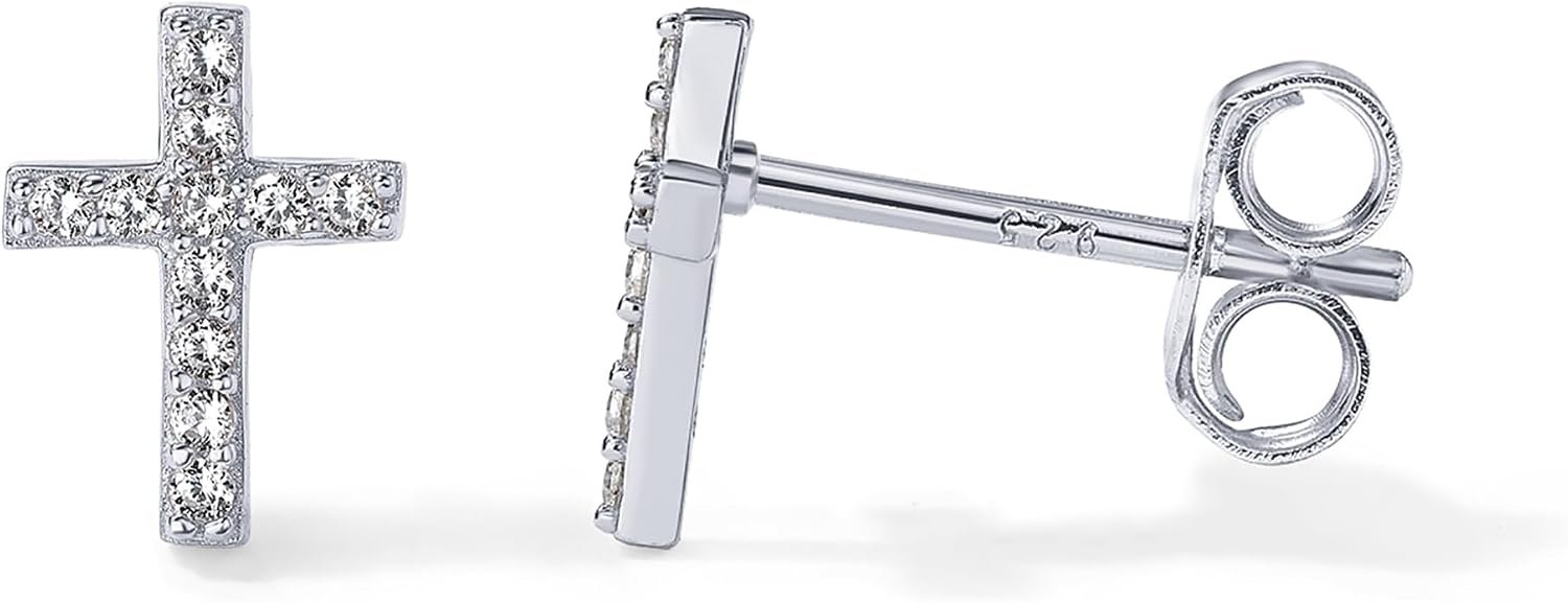 PAVOI 14K Gold Plated 925 Sterling Silver Posts Cross Earrings for Women | Small Religious Faith Cubic Zirconia Cross Studs Huggies Earrings