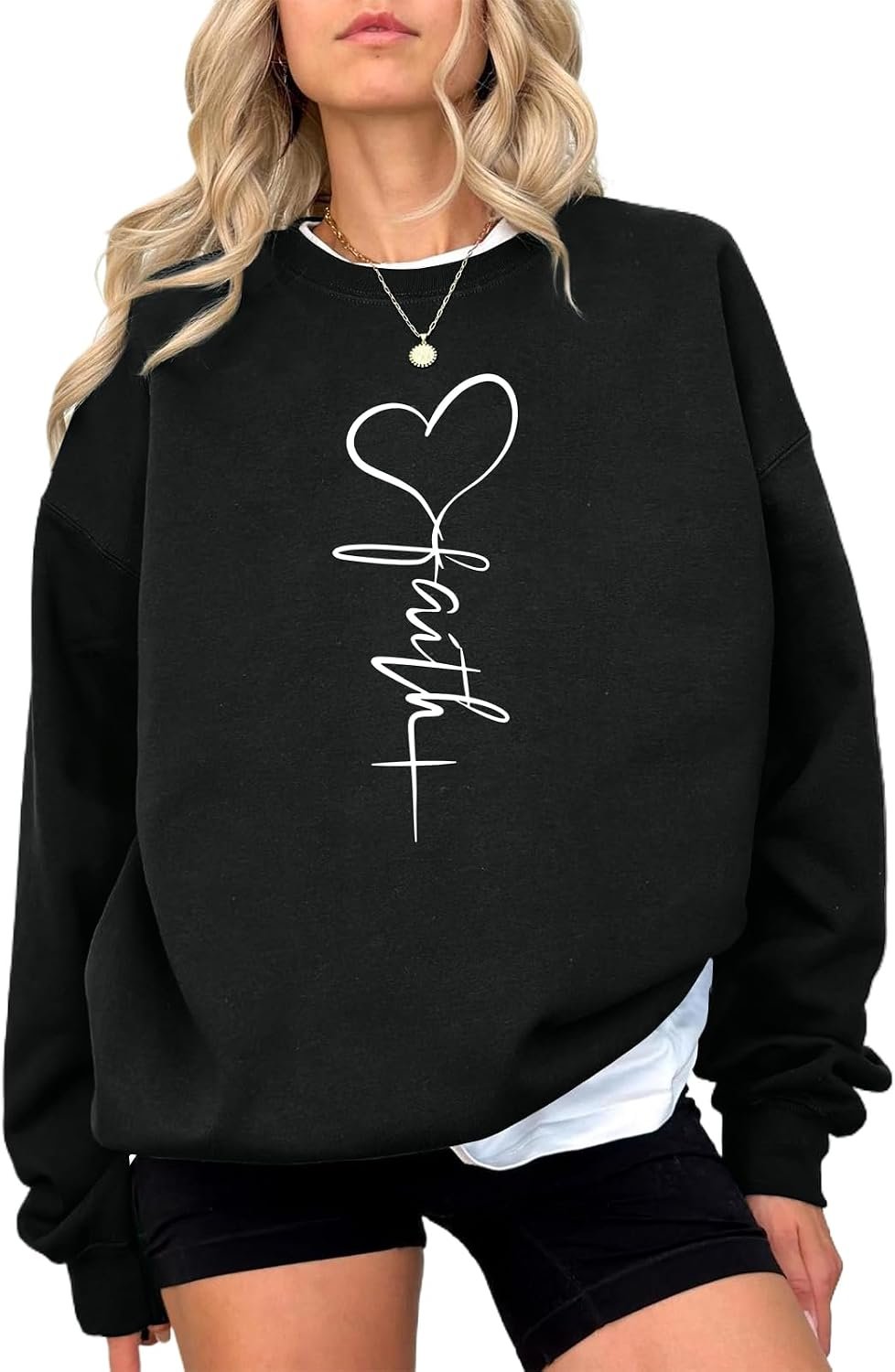 KIEKIECOO Faith Christian Sweatshirts for Women Religious Crewneck Sweatshirt Letter Print Fall Pullover Long Sleeve Tops