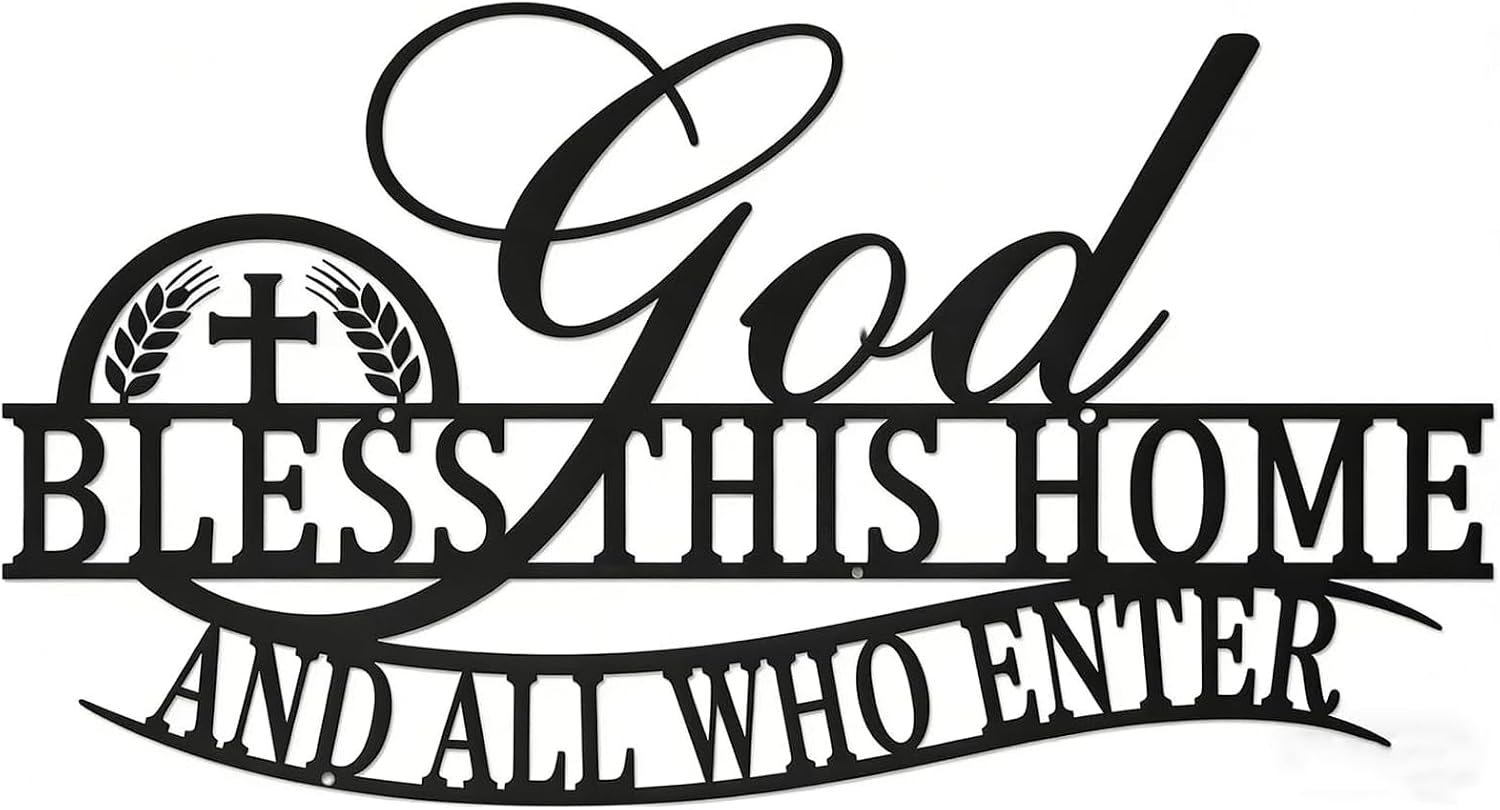 Bless This Home Wall Decor Metal Sign, God Bless This Home Sign, Christian Wall Decor for Home, Rustic Farmhouse Entryway Living Room Kitchen Wall Art, Housewarming Gift, Black, 9×16 Inch
