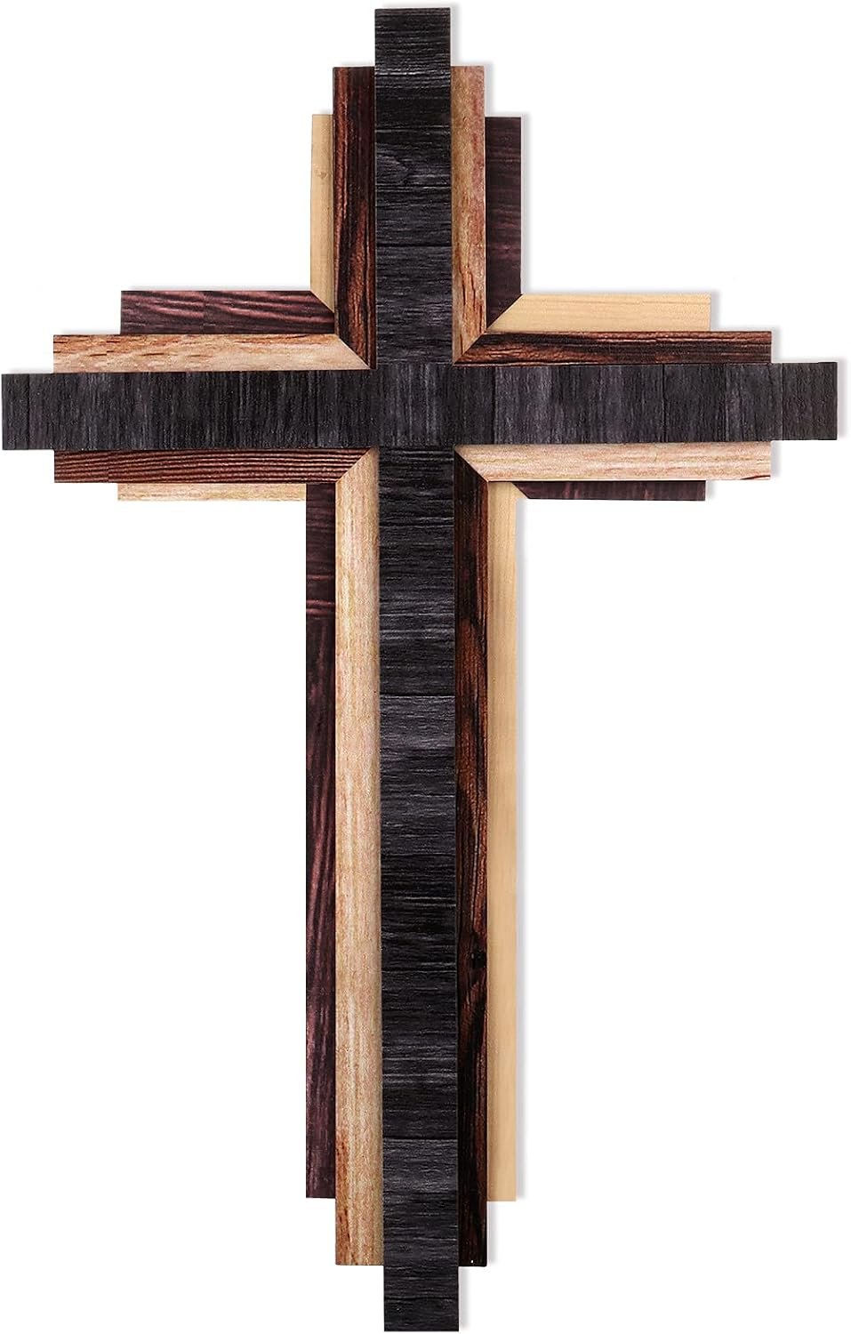 Wooden Wall Cross 3D Triple Stacked Reclaimed Wood, Rustic Hanging Decor