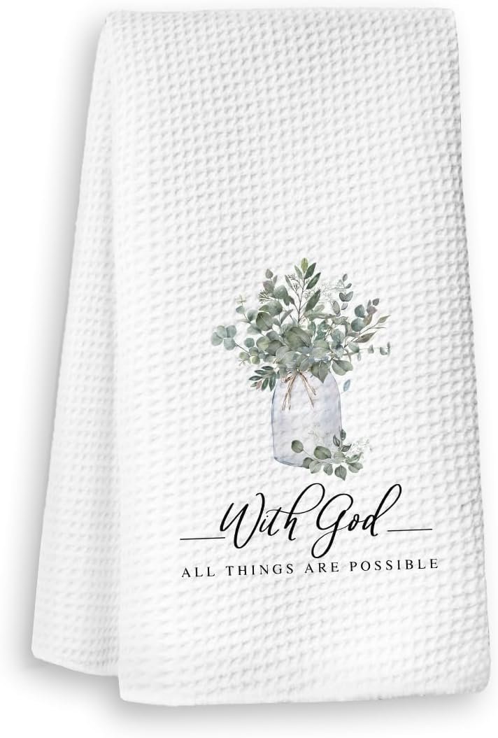 Christian Gifts for Women,Hymn Tea Towels Decorative for Kitchen Bathroom Home, Sage Green Religious Hand Towel with Scripture, Great for Easter Holiday Church Faith Gifts 16×24