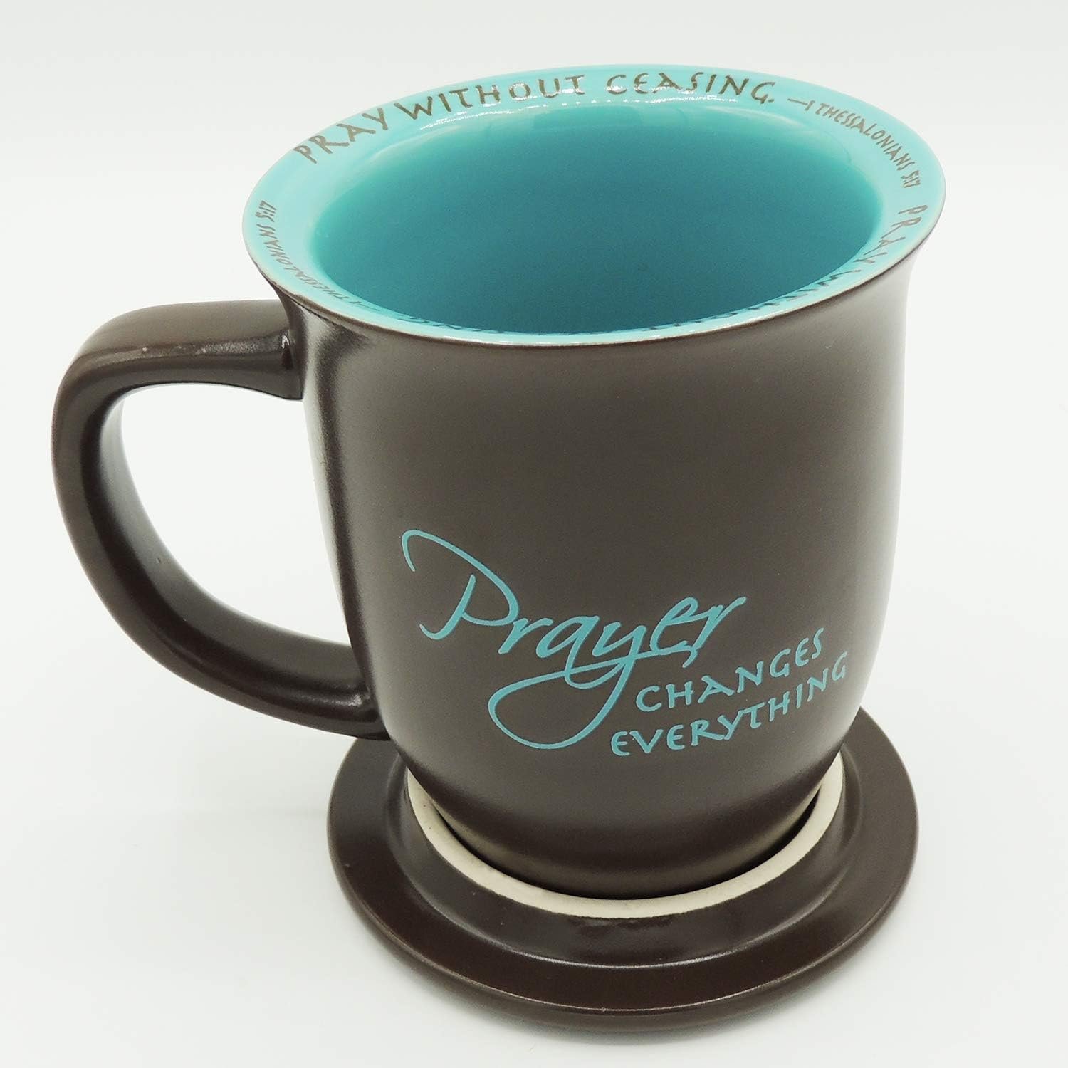 Abbey Gift Prayer Changes Everything Coaster Brown and Blue, 1 Count, Dishwasher Safe Mugs For Coffee and Tea, Includes Bible Verse, “4 x 4.38″”” (52892),14 ounce