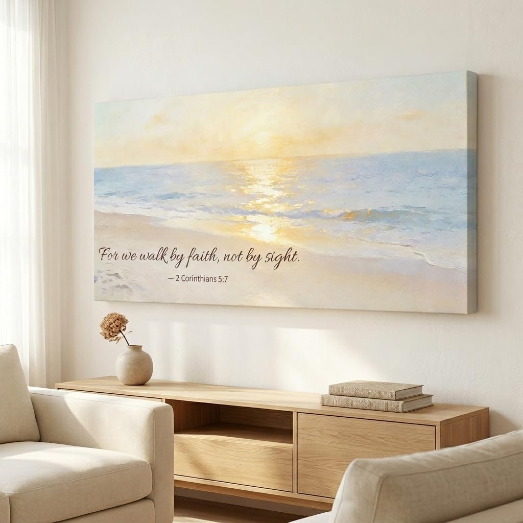 BYXOLARA Large Christian Canvas – Inspirational Bible Verse Wall Art, Scripture Painting for Home & Office, Faith Picture Decor in Wrapped Canvas with Pine Frame, 24×48 inches