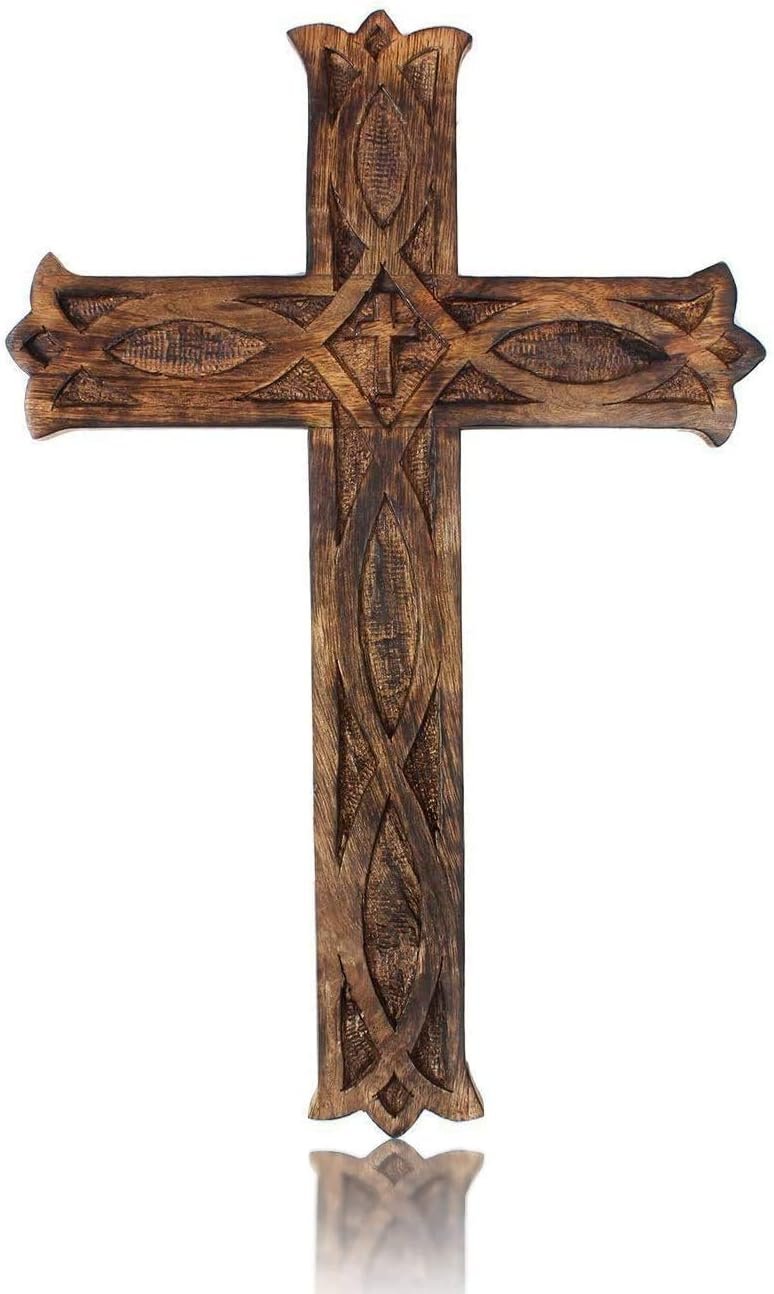 IBLAY Wooden Religious Catholic Crucifix Cross Wall Hanging 18 x 12 Inches Carvings Living Room Home Decor Accent Church Chapel Altar Wall Art Decor