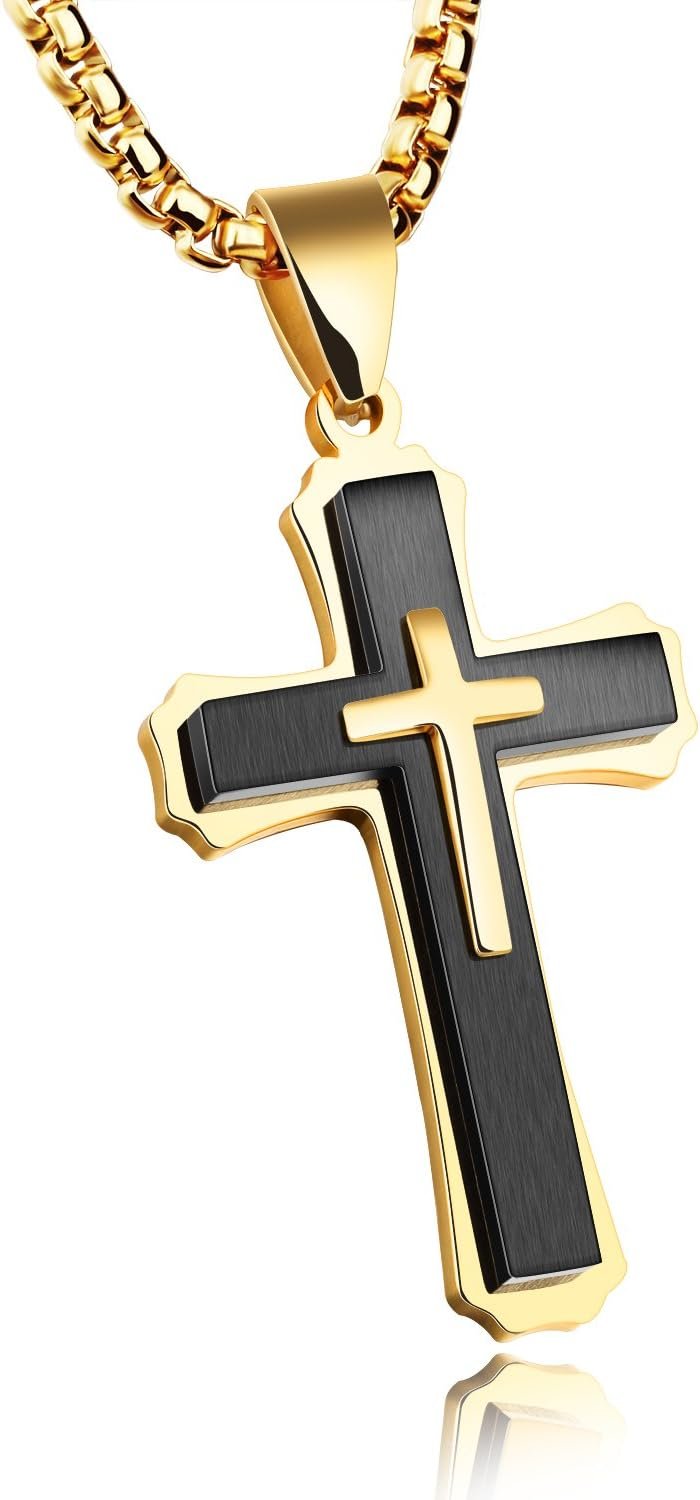 OLEVS Men’s Cross Pendant Necklace Large Stainless Steel Cross Pendant Necklace for Men Women