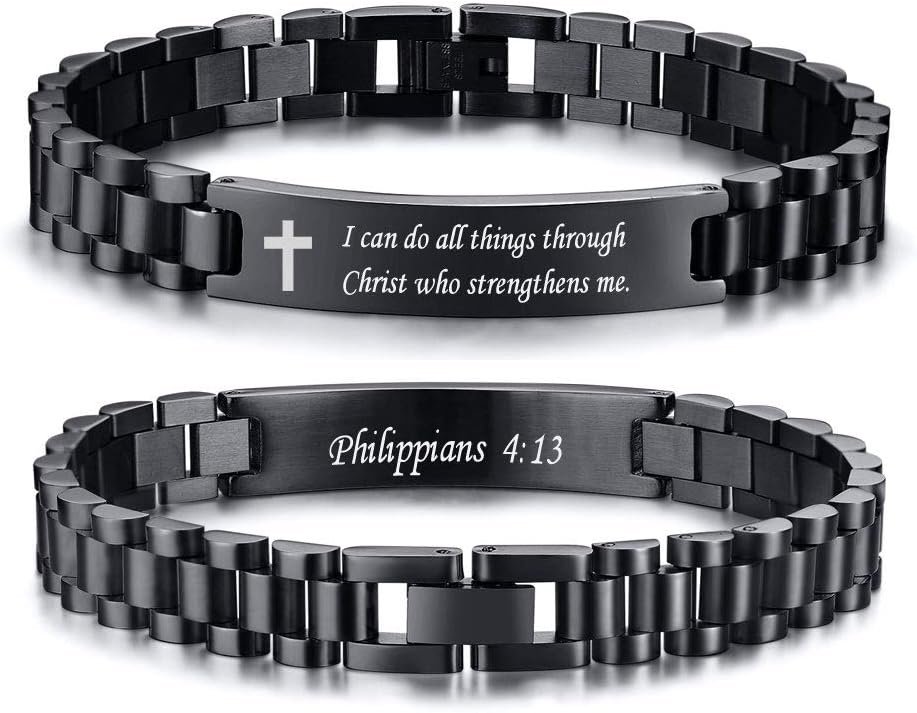VNOX Personalized Religious Jewelry-Engraved Inspirational Christian Faith Bible Verse Quote Wristbands Elegant Link Bracelet Encouragement Gift,Cassic Watch Band Strap Design