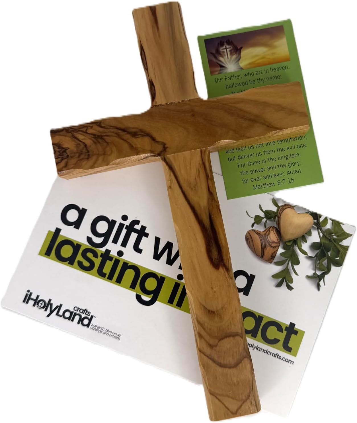 iHoly Land Crafts Olive Wood Wall Cross, Handmade in Bethlehem, 6.2×4.2in