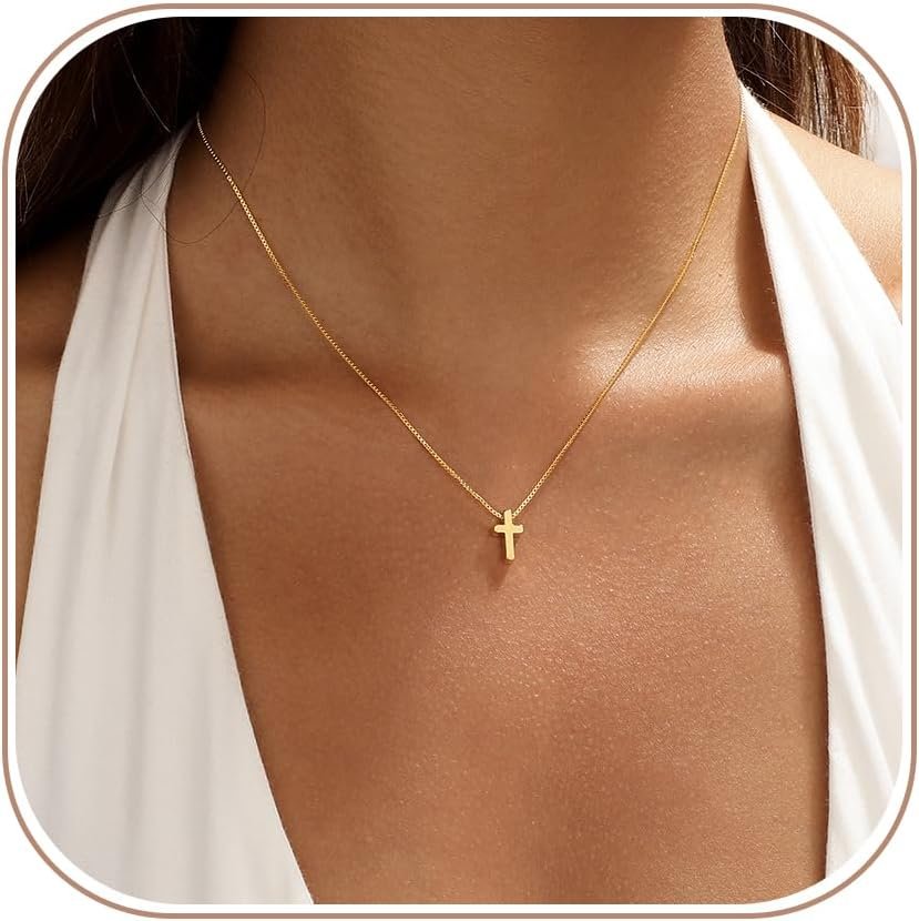 Cross Necklace for Women, Dainty 14K Gold Silver Plated Cross Choker Jewelry Non Tarnish Waterproof Cute Simple Minimalist Necklace Religious Faith Jewelry Gifts