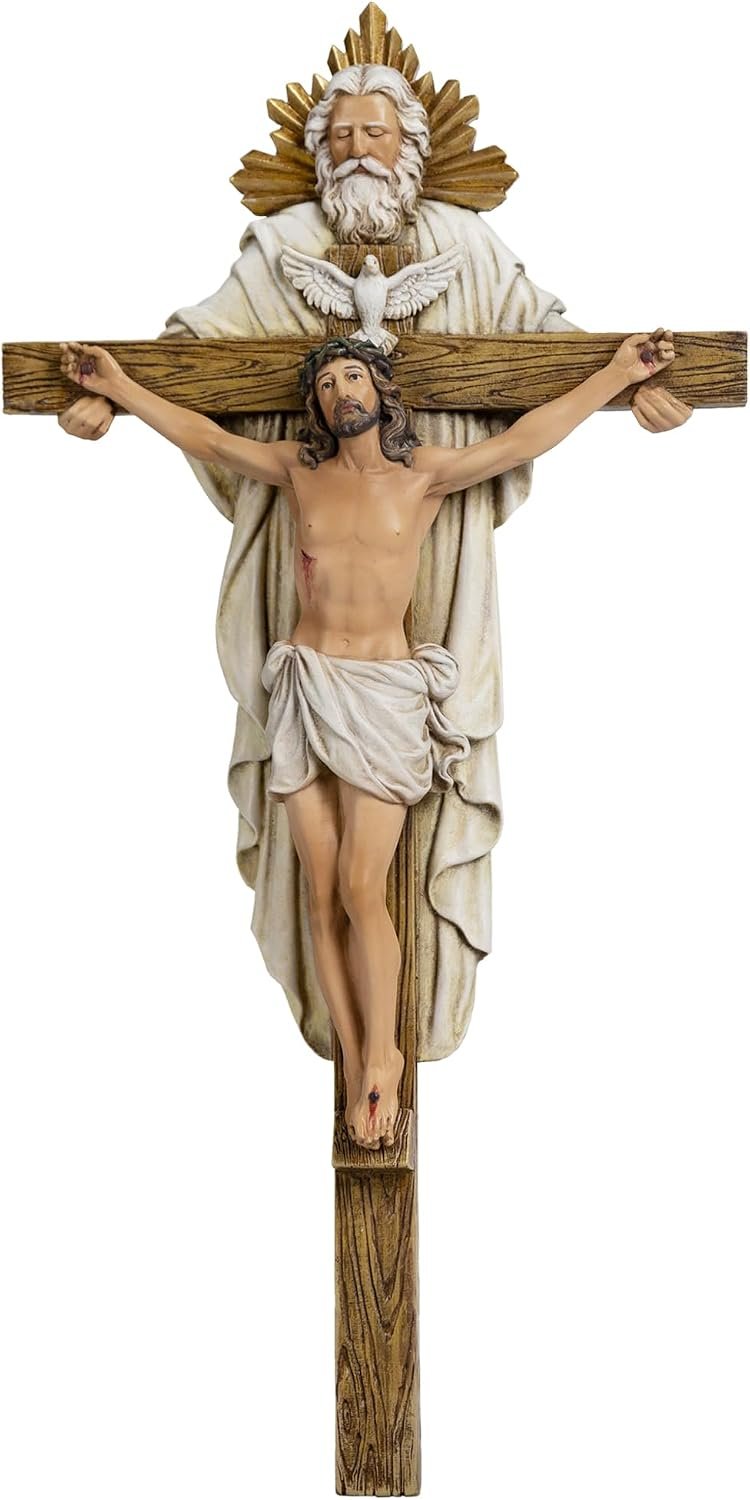 Grace4Joy Holy Trinity Crucifix Wall Cross Catholic – 12.5 Inches Holy Trinity Jesus Home Decor, Hand Painted Cross for Religious Housewarming