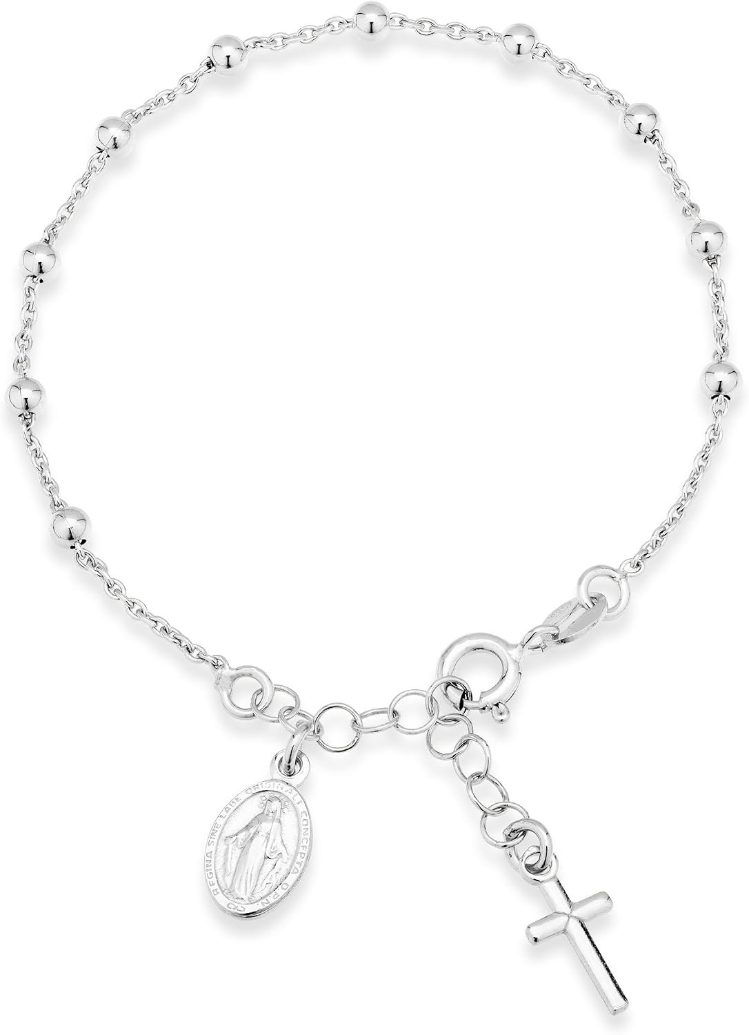 Miabella Italian 925 Sterling Silver Rosary Bead Chain Bracelet for Women