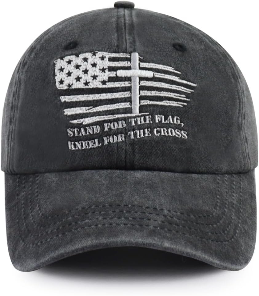 Christian Jesus Cross Hats for Men, Stand for The Flag Kneel for The Cross Baseball Cap
