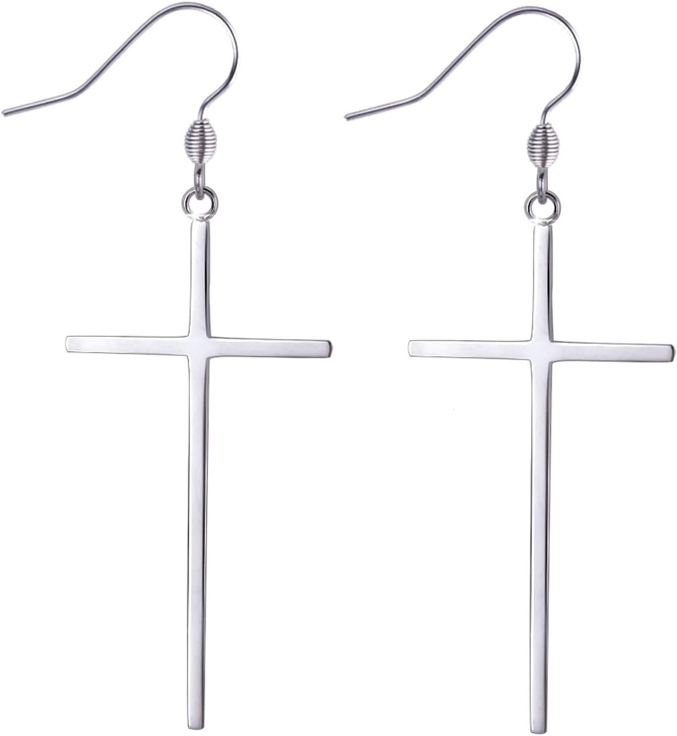 Jeka Hypoallergenic Stainless Steel Cross Earrings Long Dangle Minimalist Jewelry for Women Girls Family Friends Gifts
