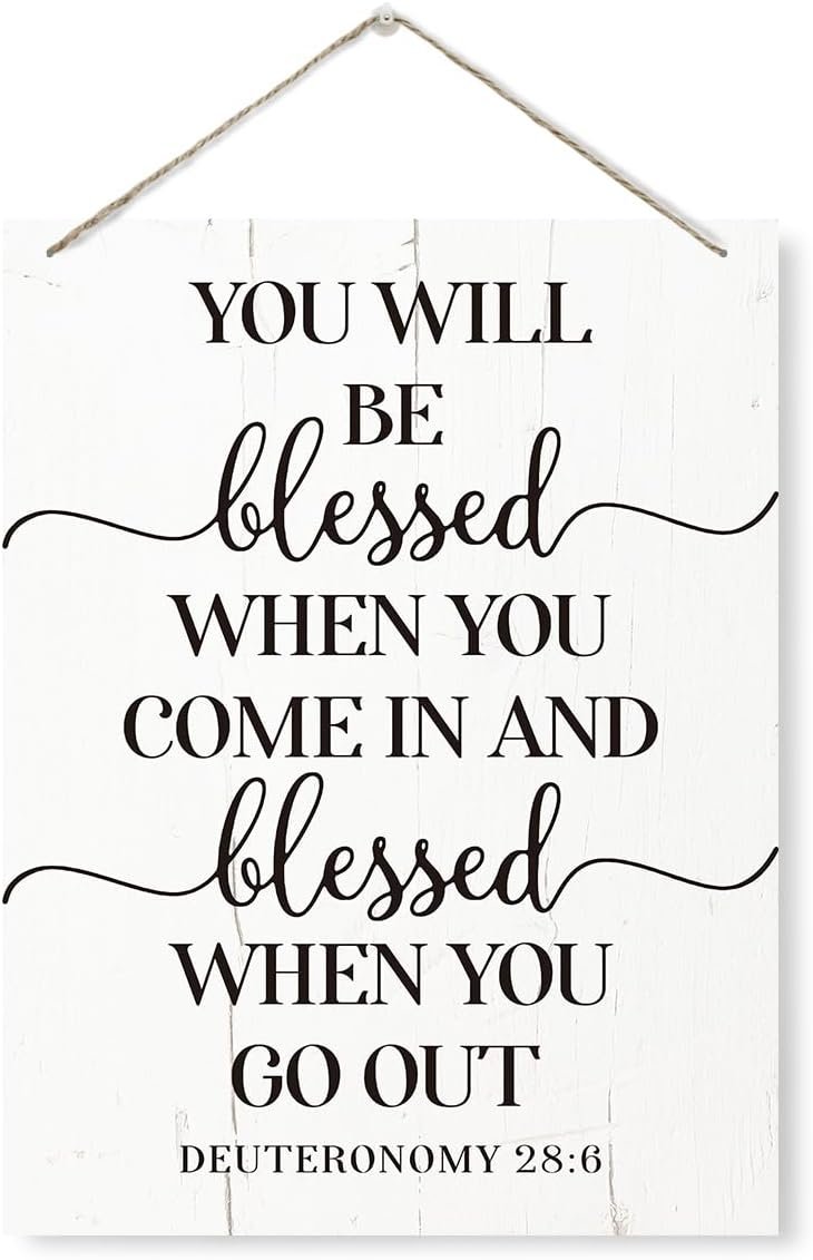 Religious Decor Sign, You will Be Blessed When You Come In Sign, Rustic Wooden Hanging Plaque Sign, Christian Decor, Farmhouse Decor for Front Door, Door Hanger, Bible Verse Deuteronomy 28:6 Sign