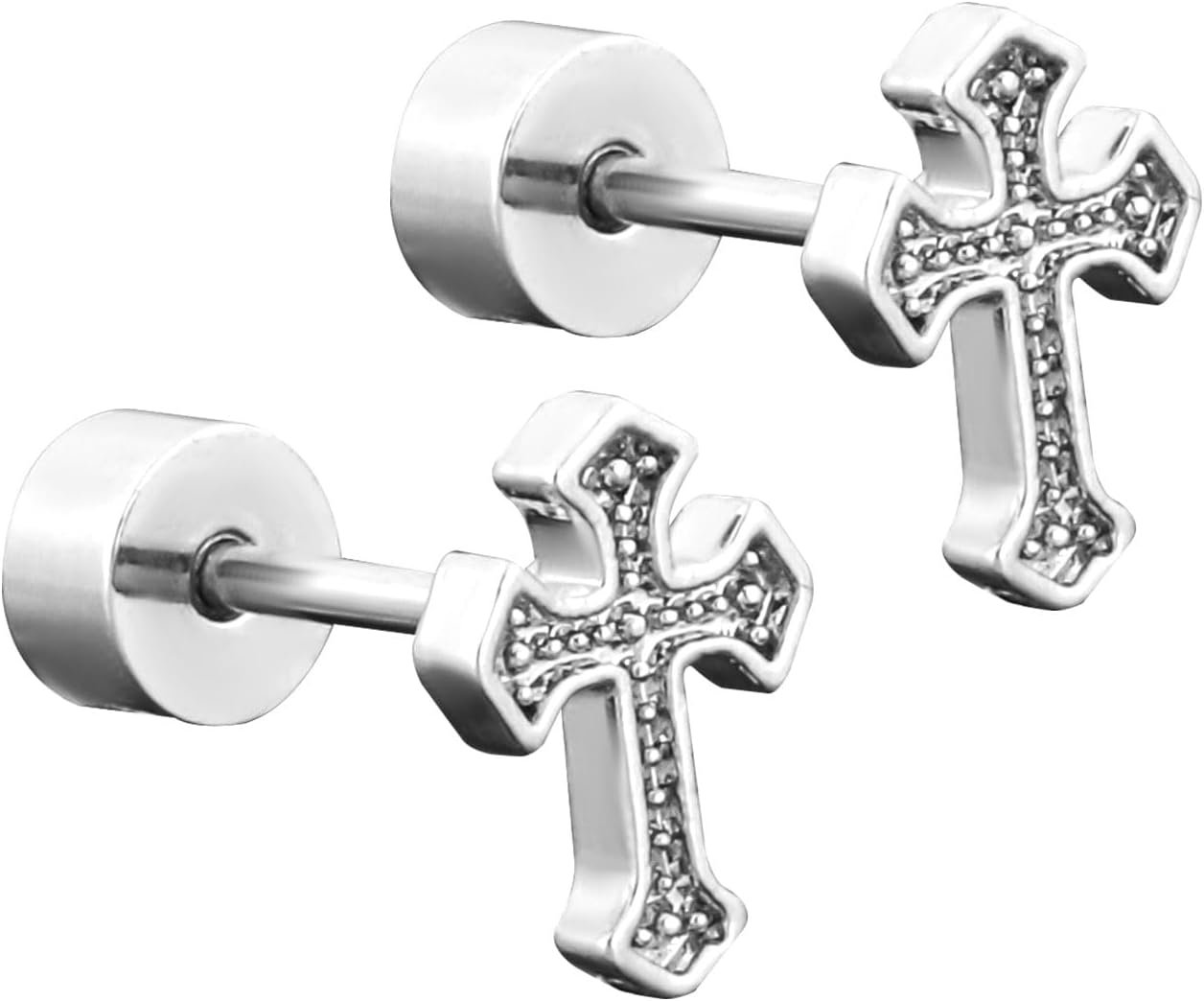 Mikovivi Titanium Steel Cross Flat Screw Back Small Stud Earrings