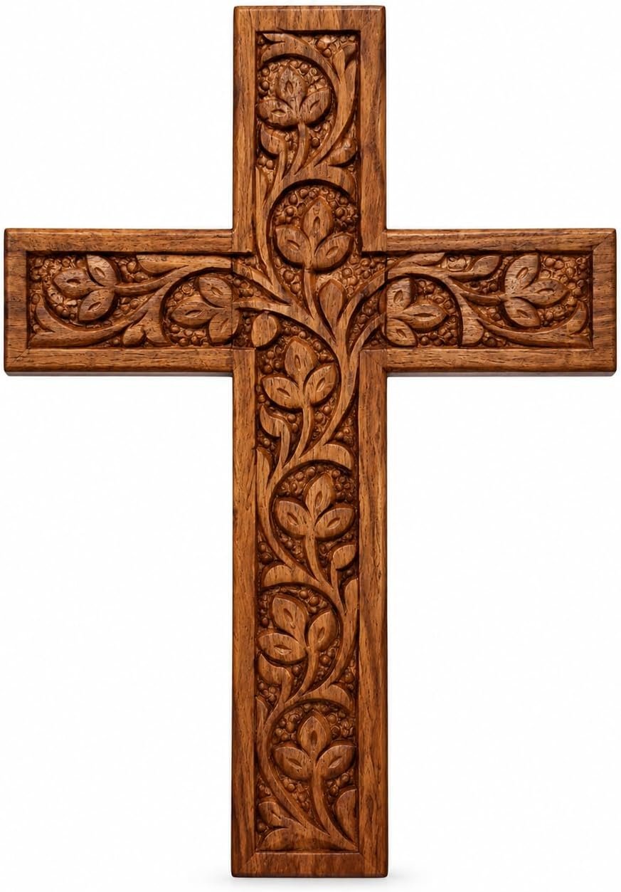 IBLAY Wall Mounted Wall Hanging Wooden Christ Cross Crucifix Catholic Rosewood Crucifix for Home, Church and Chapel Decoration (Style-1) (7.5 X 5)