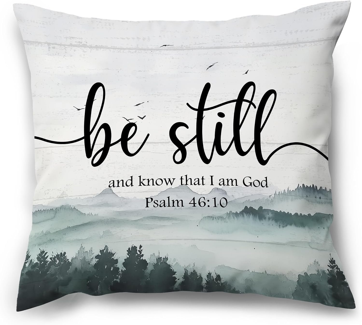 Christian Mountain Woods Decorative Throw Pillow Covers, Bible Verse Be Still and Know that I Am God Pillows Covers, Religious Rustic Pillow Cases Decor for Prayer Room Couch Bedroom 18x18in