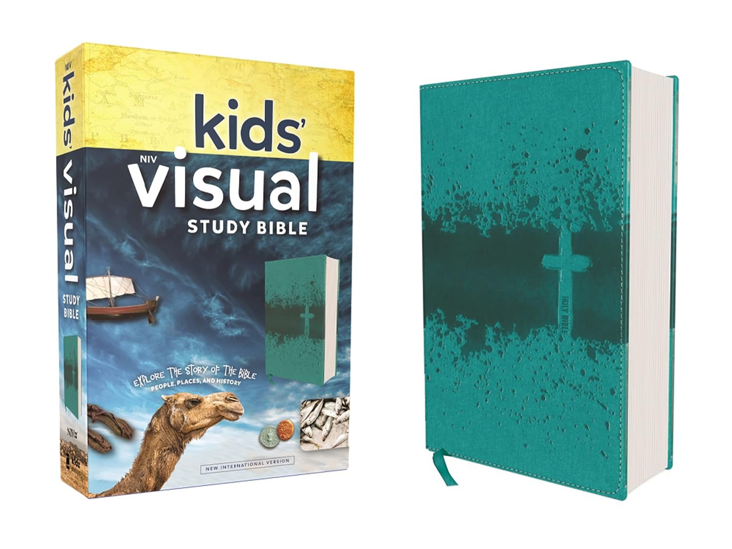 NIV, Kids’ Visual Study Bible, Leathersoft, Teal, Full Color Interior: Explore the Story of the Bible—People, Places, and History