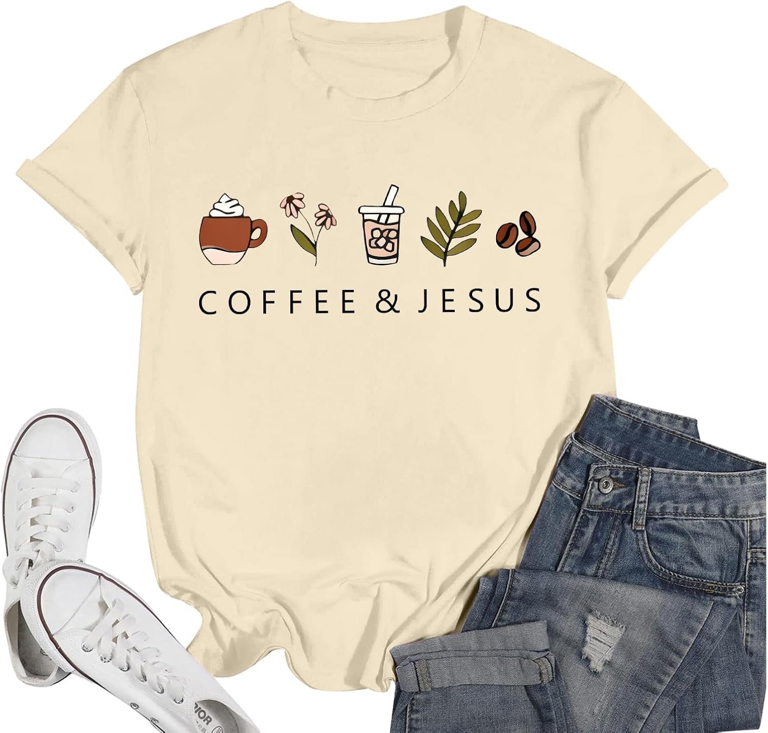 Coffee and Jesus Shirt Christian Jesus Shirts for Women Coffee Shirt Faith Religious Cute Graphic Tees